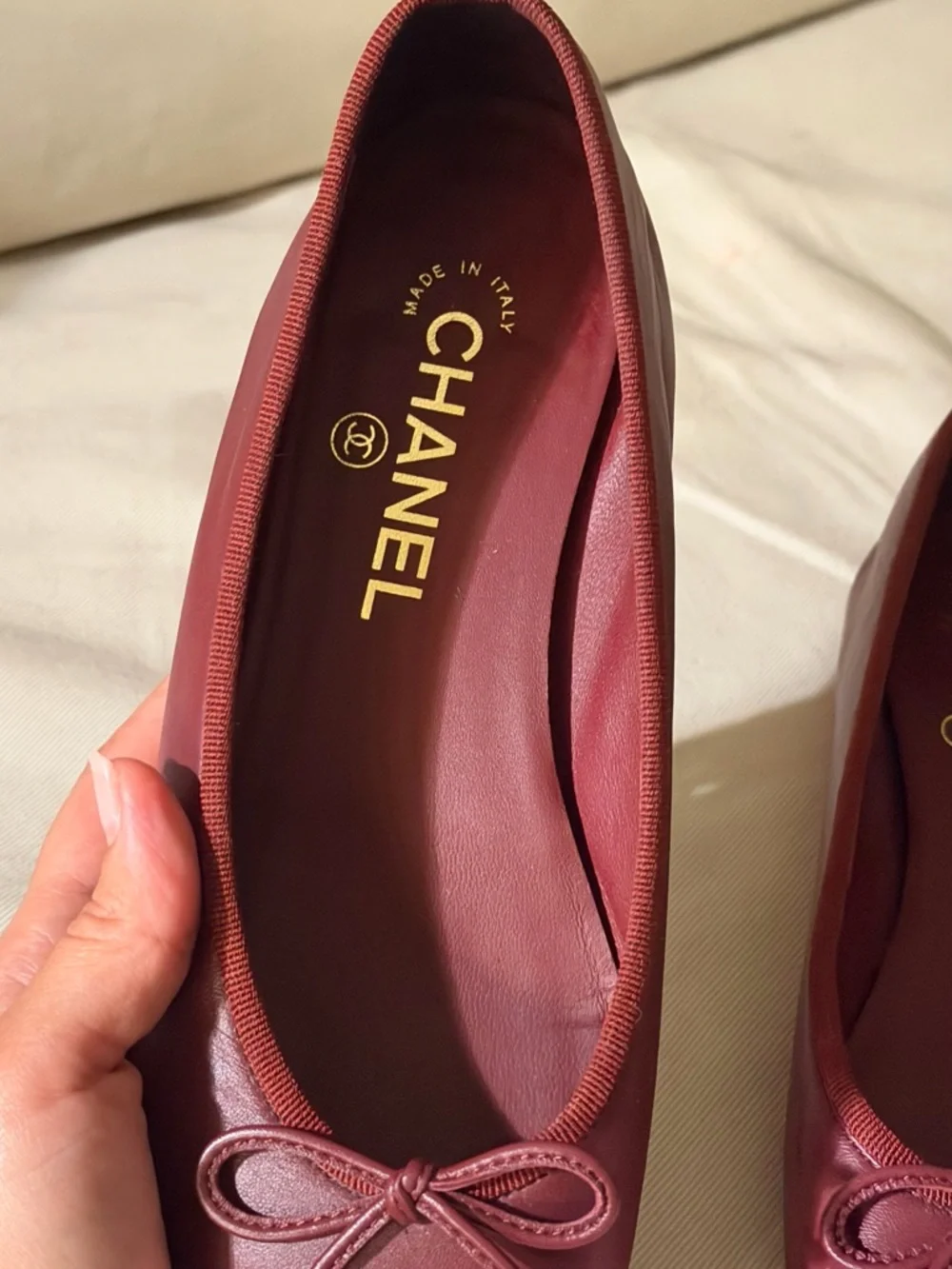 Chanel Two-Tone Pink & Burgundy Cap-Toe Ballet Flats - Picture 2 of 10